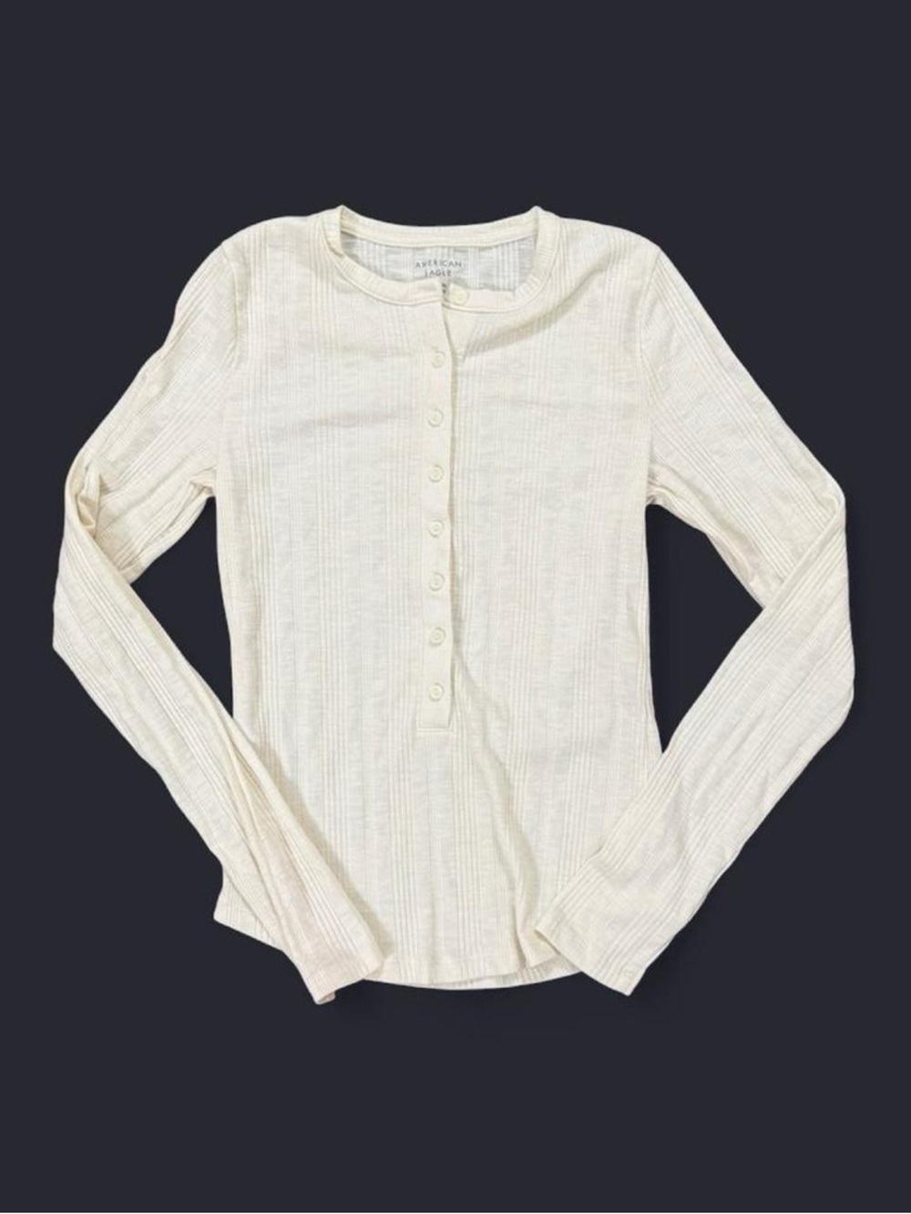 American Eagle Cream Fitted Long Sleeve Henley Top Women’s Size M